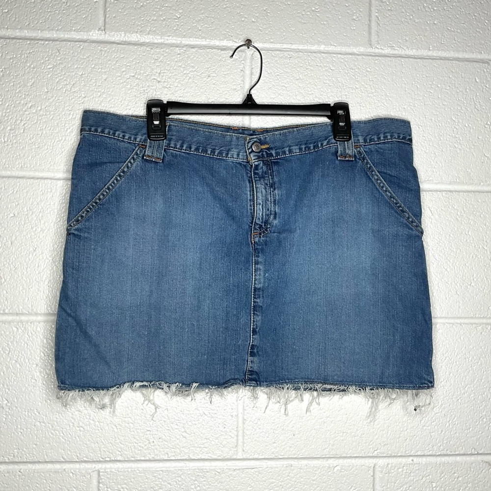 Old Navy Blue Denim Mini Skirt with Frayed Hem